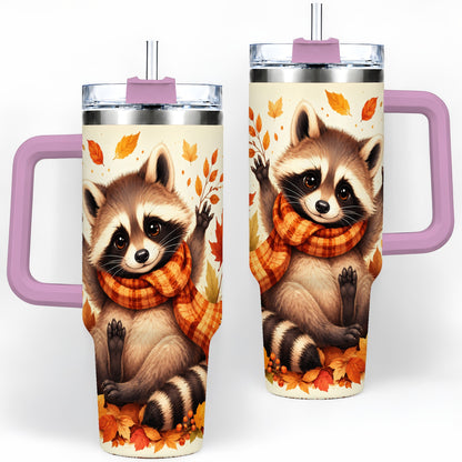 #pl[40oz|Pink] Autumn Raccoon 40oz Tumbler, Fall Leaf Animal Artwork for Daily Use