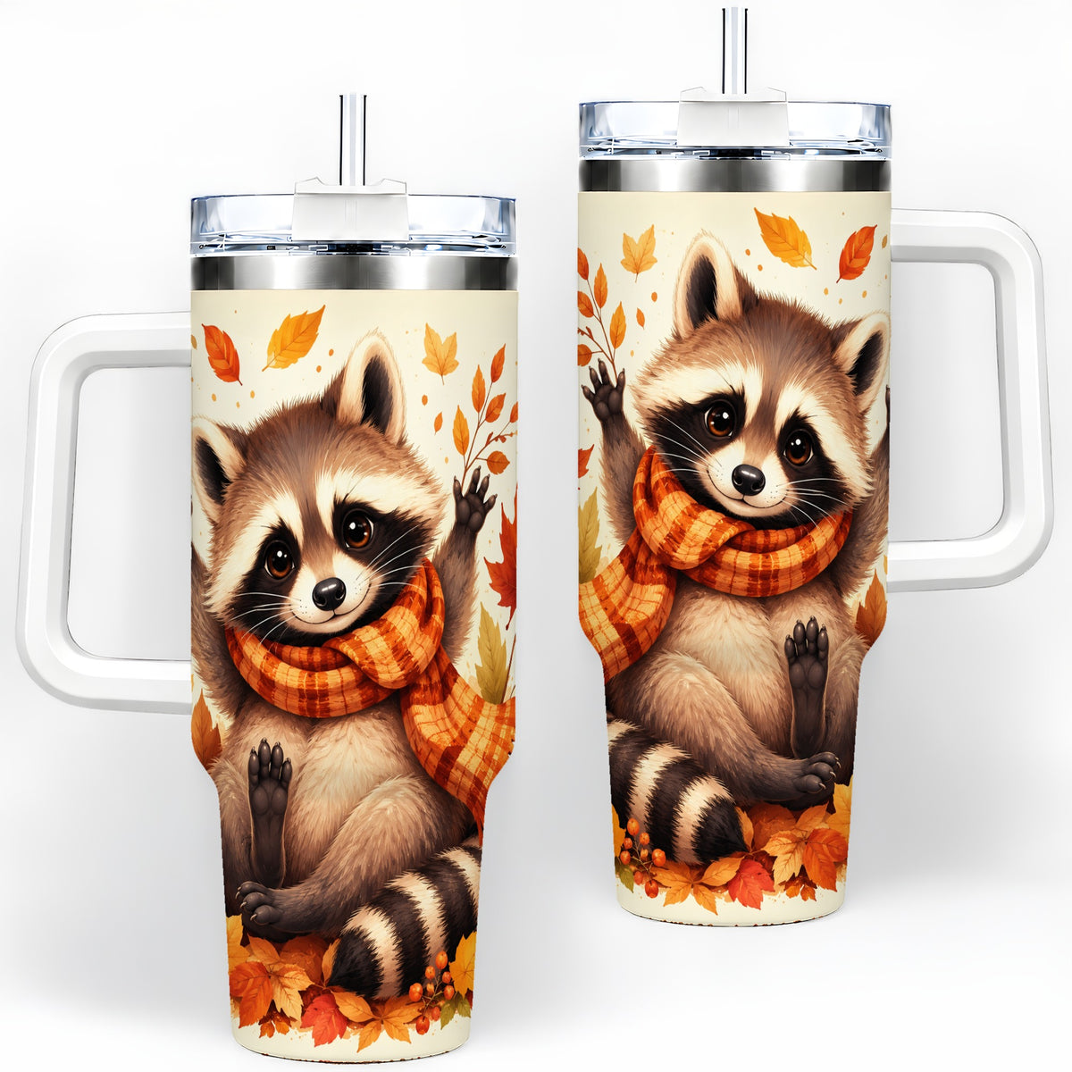 Autumn Raccoon 40oz Tumbler, Fall Leaf Animal Artwork for Daily Use