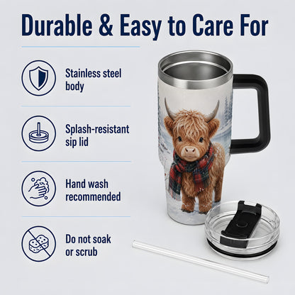 #pl[40oz|Black] Winter Highland Cow 40oz Tumbler, Snowy Animal Artwork for Daily Use