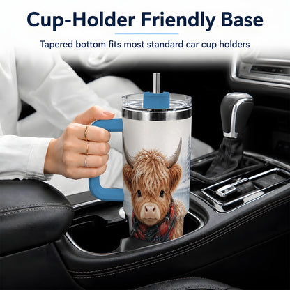 #pl[40oz|Blue] Winter Highland Cow 40oz Tumbler, Snowy Animal Artwork for Daily Use