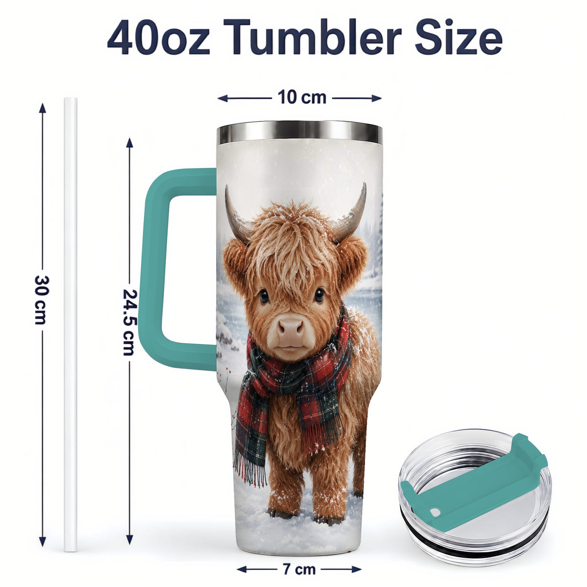 #pl[40oz|Green] Winter Highland Cow 40oz Tumbler, Snowy Animal Artwork for Daily Use