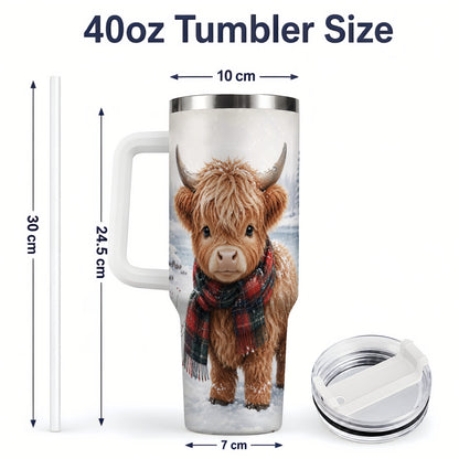 #pl[40oz|White] Winter Highland Cow 40oz Tumbler, Snowy Animal Artwork for Daily Use