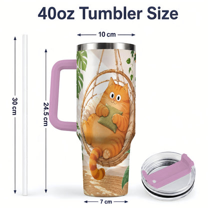#pl[40oz|Pink] Cozy Orange Cat 40oz Tumbler, Houseplant Artwork for Everyday Use