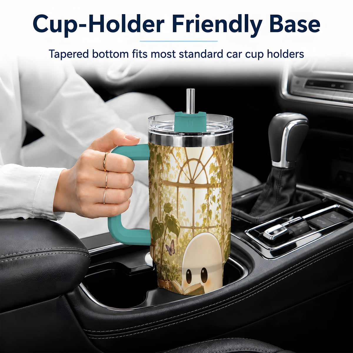 #pl[40oz|Green] Botanical Reading Ghost 40oz Tumbler, Garden Book Art for Readers