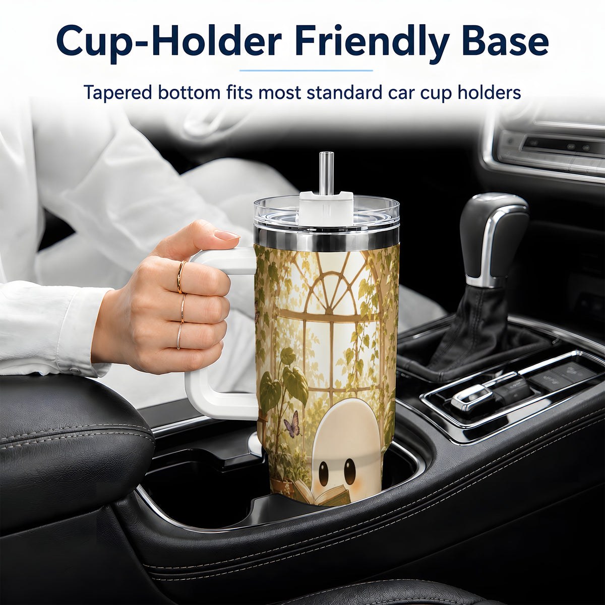#pl[40oz|White] Botanical Reading Ghost 40oz Tumbler, Garden Book Art for Readers