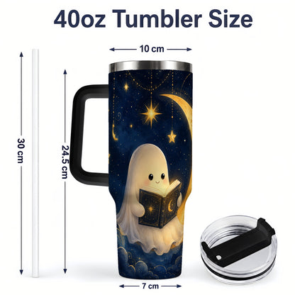 #pl[40oz|Black] Celestial Reading Ghost 40oz Tumbler, Moon and Stars Art for Readers