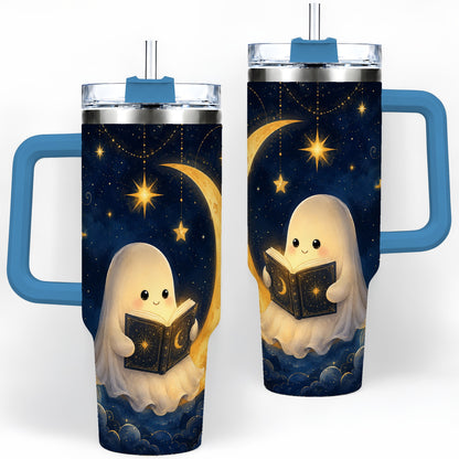 #pl[40oz|Blue] Celestial Reading Ghost 40oz Tumbler, Moon and Stars Art for Readers