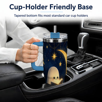 #pl[40oz|Blue] Celestial Reading Ghost 40oz Tumbler, Moon and Stars Art for Readers