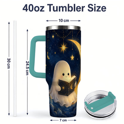 #pl[40oz|Green] Celestial Reading Ghost 40oz Tumbler, Moon and Stars Art for Readers