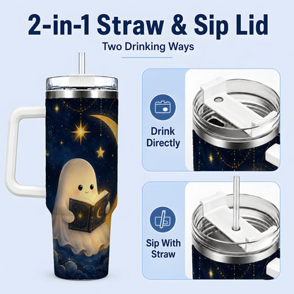 #pl[40oz|White] Celestial Reading Ghost 40oz Tumbler, Moon and Stars Art for Readers