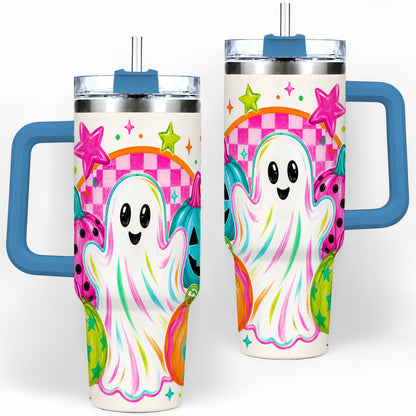 #pl[40oz|Blue] Colorful Ghost Pumpkin 40oz Tumbler, Bright Halloween Star Artwork