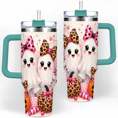 #pl[40oz|Green] Pink Halloween Ghost 40oz Tumbler, Candy Pumpkin Artwork Drinkware