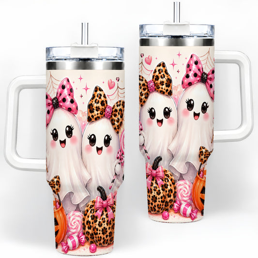 Pink Halloween Ghost 40oz Tumbler, Candy Pumpkin Artwork Drinkware