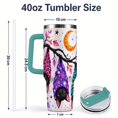 #pl[40oz|Green] Colorful Halloween Bat 40oz Tumbler, Crescent Moon Artwork Drinkware