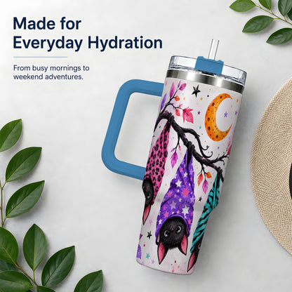 #pl[40oz|Blue] Colorful Halloween Bat 40oz Tumbler, Crescent Moon Artwork Drinkware