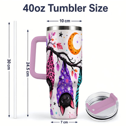 #pl[40oz|Pink] Colorful Halloween Bat 40oz Tumbler, Crescent Moon Artwork Drinkware