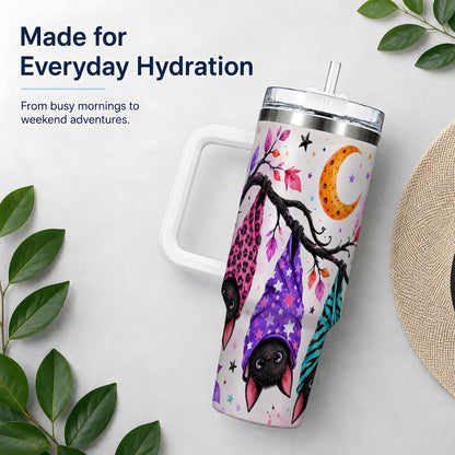 #pl[40oz|White] Colorful Halloween Bat 40oz Tumbler, Crescent Moon Artwork Drinkware