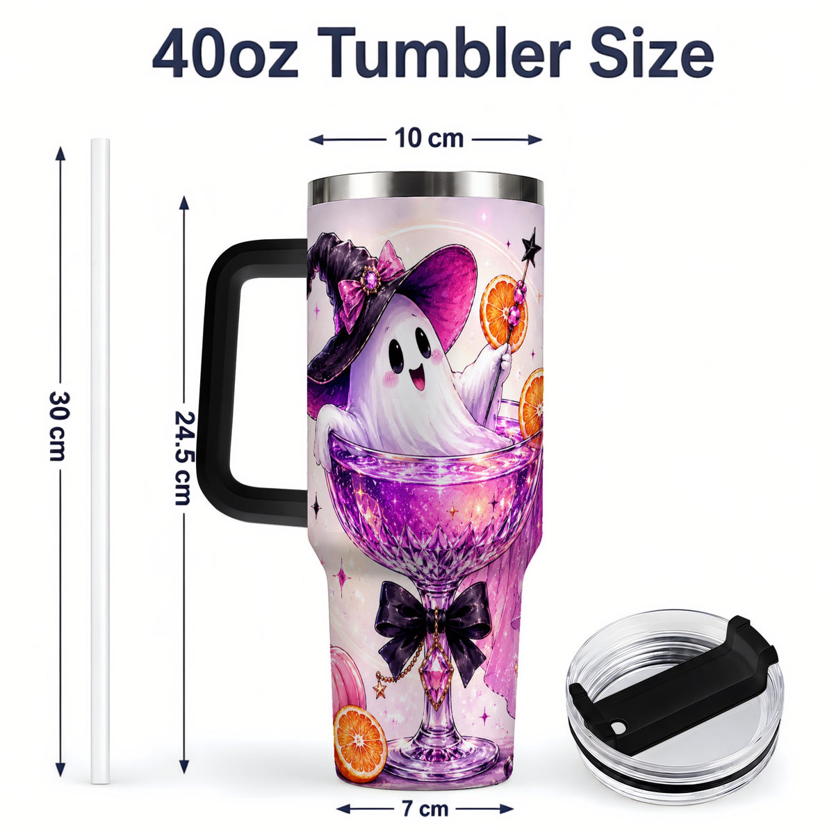 #pl[40oz|Black] Pink Witch Ghost Halloween 40oz Tumbler with Purple Drink Artwork