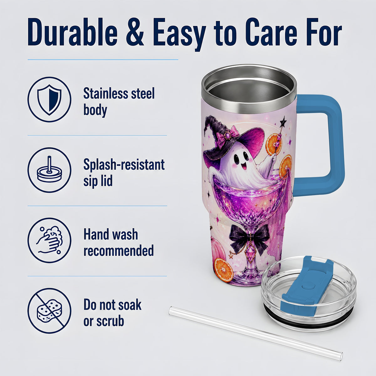 #pl[40oz|Blue] Pink Witch Ghost Halloween 40oz Tumbler with Purple Drink Artwork