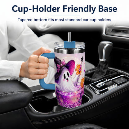 #pl[40oz|Blue] Pink Witch Ghost Halloween 40oz Tumbler with Purple Drink Artwork