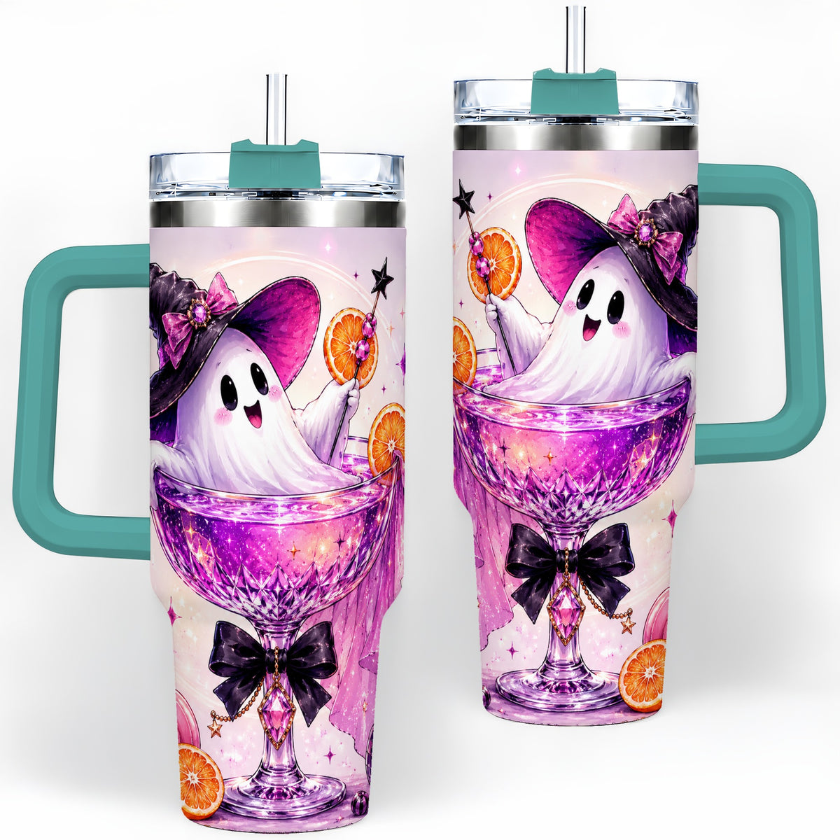 #pl[40oz|Green] Pink Witch Ghost Halloween 40oz Tumbler with Purple Drink Artwork