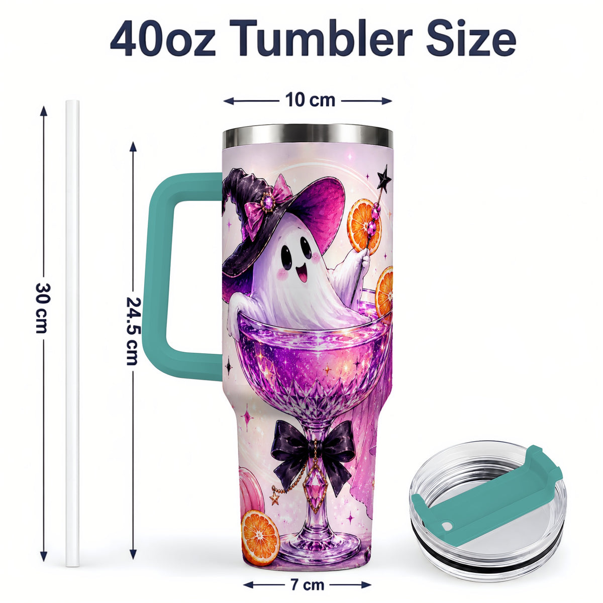 #pl[40oz|Green] Pink Witch Ghost Halloween 40oz Tumbler with Purple Drink Artwork