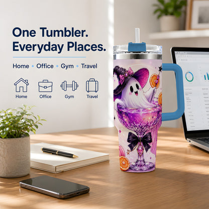 #pl[40oz|Blue] Pink Witch Ghost Halloween 40oz Tumbler with Purple Drink Artwork
