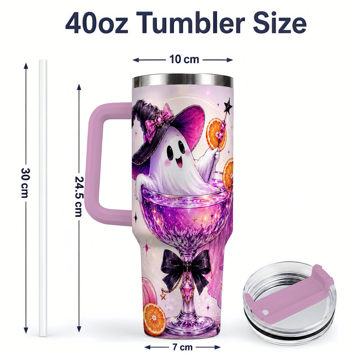 #pl[40oz|Pink] Pink Witch Ghost Halloween 40oz Tumbler with Purple Drink Artwork