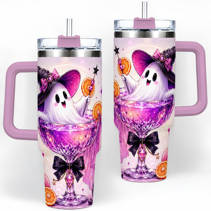 #pl[40oz|Pink] Pink Witch Ghost Halloween 40oz Tumbler with Purple Drink Artwork