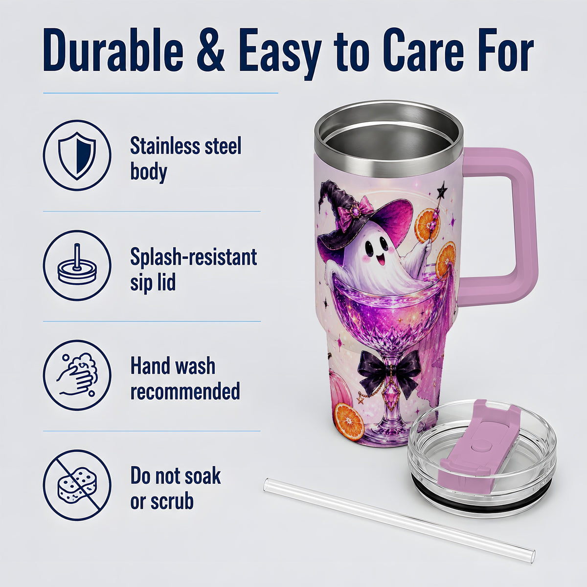 #pl[40oz|Pink] Pink Witch Ghost Halloween 40oz Tumbler with Purple Drink Artwork
