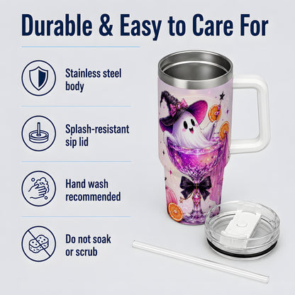#pl[40oz|White] Pink Witch Ghost Halloween 40oz Tumbler with Purple Drink Artwork