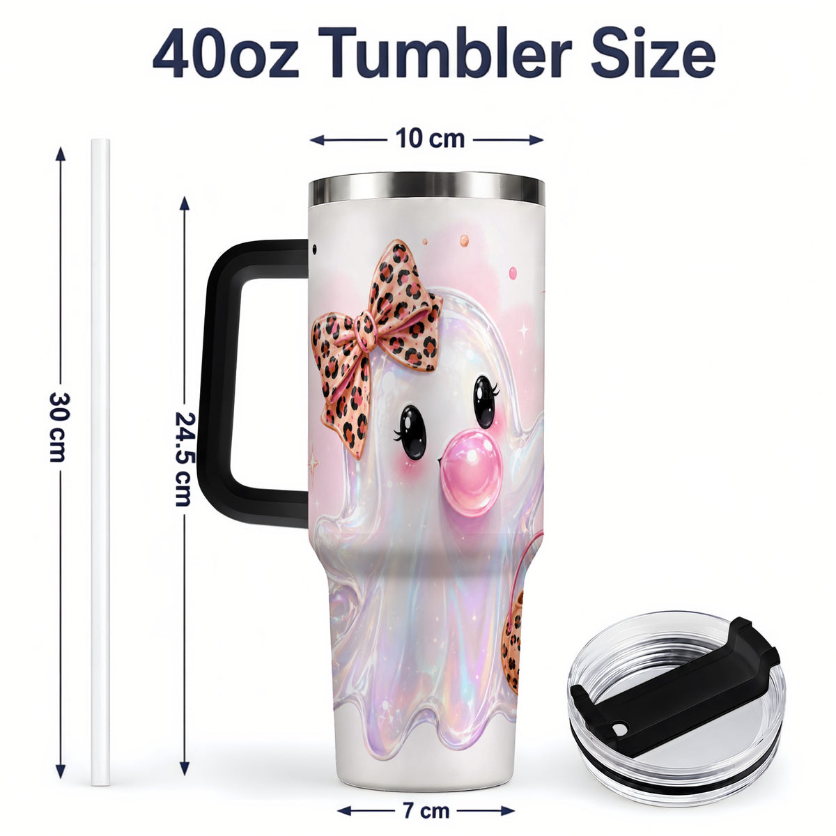 #pl[40oz|Black] Leopard Bow Cute Ghost Halloween 40oz Tumbler for Spooky Season Fans