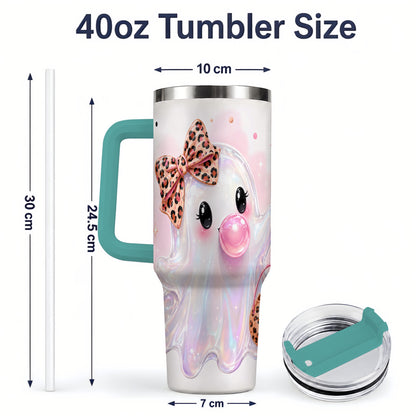 #pl[40oz|Green] Leopard Bow Cute Ghost Halloween 40oz Tumbler for Spooky Season Fans