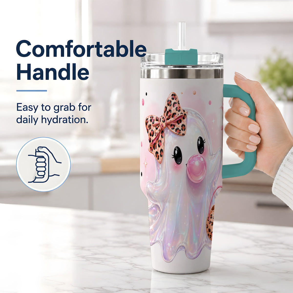 #pl[40oz|Green] Leopard Bow Cute Ghost Halloween 40oz Tumbler for Spooky Season Fans
