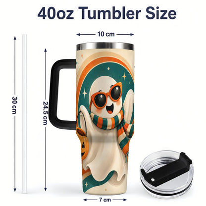 #pl[40oz|Black] Retro Halloween Ghost 40oz Tumbler, Pumpkin Art Stainless Steel Drinkware