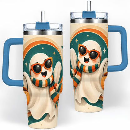 #pl[40oz|Blue] Retro Halloween Ghost 40oz Tumbler, Pumpkin Art Stainless Steel Drinkware