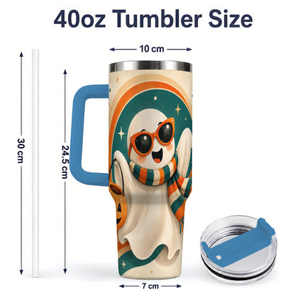 #pl[40oz|Blue] Retro Halloween Ghost 40oz Tumbler, Pumpkin Art Stainless Steel Drinkware
