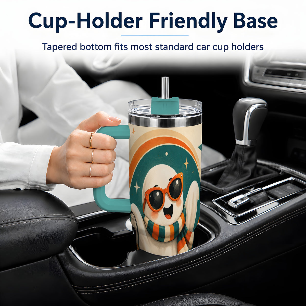 #pl[40oz|Green] Retro Halloween Ghost 40oz Tumbler, Pumpkin Art Stainless Steel Drinkware