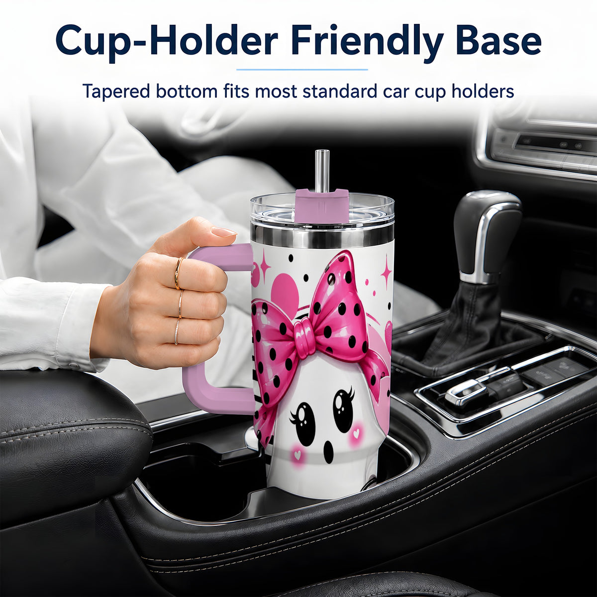 #pl[40oz|Pink] Pink Bow Ghost 40oz Tumbler, Halloween Pumpkin Stainless Steel Drinkware