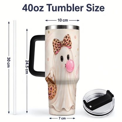 #pl[40oz|Black] Leopard Bow Ghost 40oz Tumbler, Halloween Pumpkin Stainless Steel Drinkware