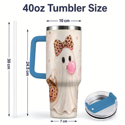 #pl[40oz|Blue] Leopard Bow Ghost 40oz Tumbler, Halloween Pumpkin Stainless Steel Drinkware