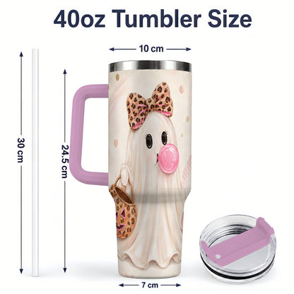 #pl[40oz|Pink] Leopard Bow Ghost 40oz Tumbler, Halloween Pumpkin Stainless Steel Drinkware