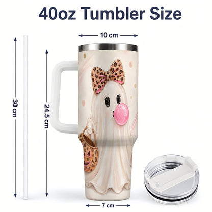 #pl[40oz|White] Leopard Bow Ghost 40oz Tumbler, Halloween Pumpkin Stainless Steel Drinkware