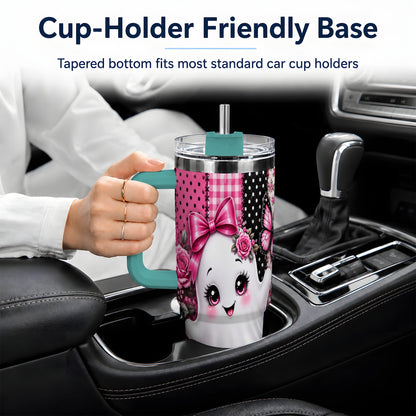 #pl[40oz|Green] Pink Ghost Halloween 40oz Tumbler, Floral Pumpkin Pattern Artwork