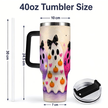 #pl[40oz|Black] Cute Ghost Trio 40oz Tumbler, Halloween Artwork for Spooky Season Fans