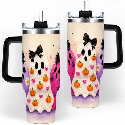 #pl[40oz|Black] Cute Ghost Trio 40oz Tumbler, Halloween Artwork for Spooky Season Fans