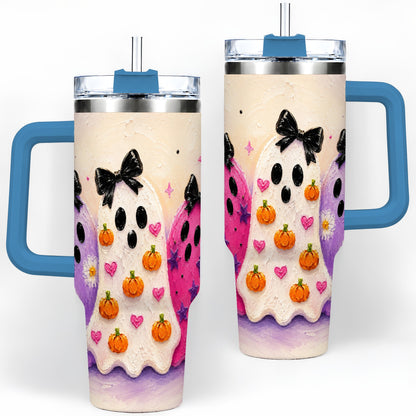 #pl[40oz|Blue] Cute Ghost Trio 40oz Tumbler, Halloween Artwork for Spooky Season Fans