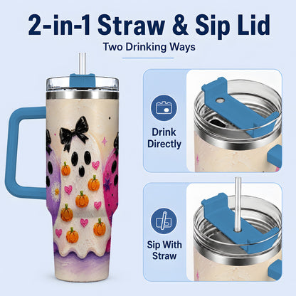 #pl[40oz|Blue] Cute Ghost Trio 40oz Tumbler, Halloween Artwork for Spooky Season Fans