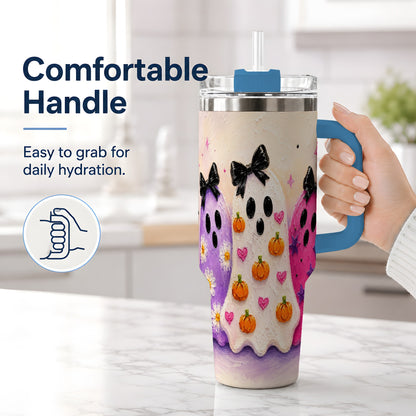 #pl[40oz|Blue] Cute Ghost Trio 40oz Tumbler, Halloween Artwork for Spooky Season Fans