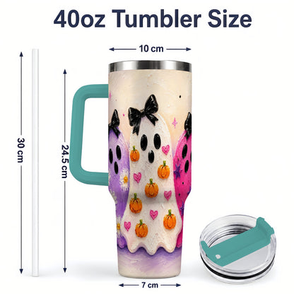 #pl[40oz|Green] Cute Ghost Trio 40oz Tumbler, Halloween Artwork for Spooky Season Fans